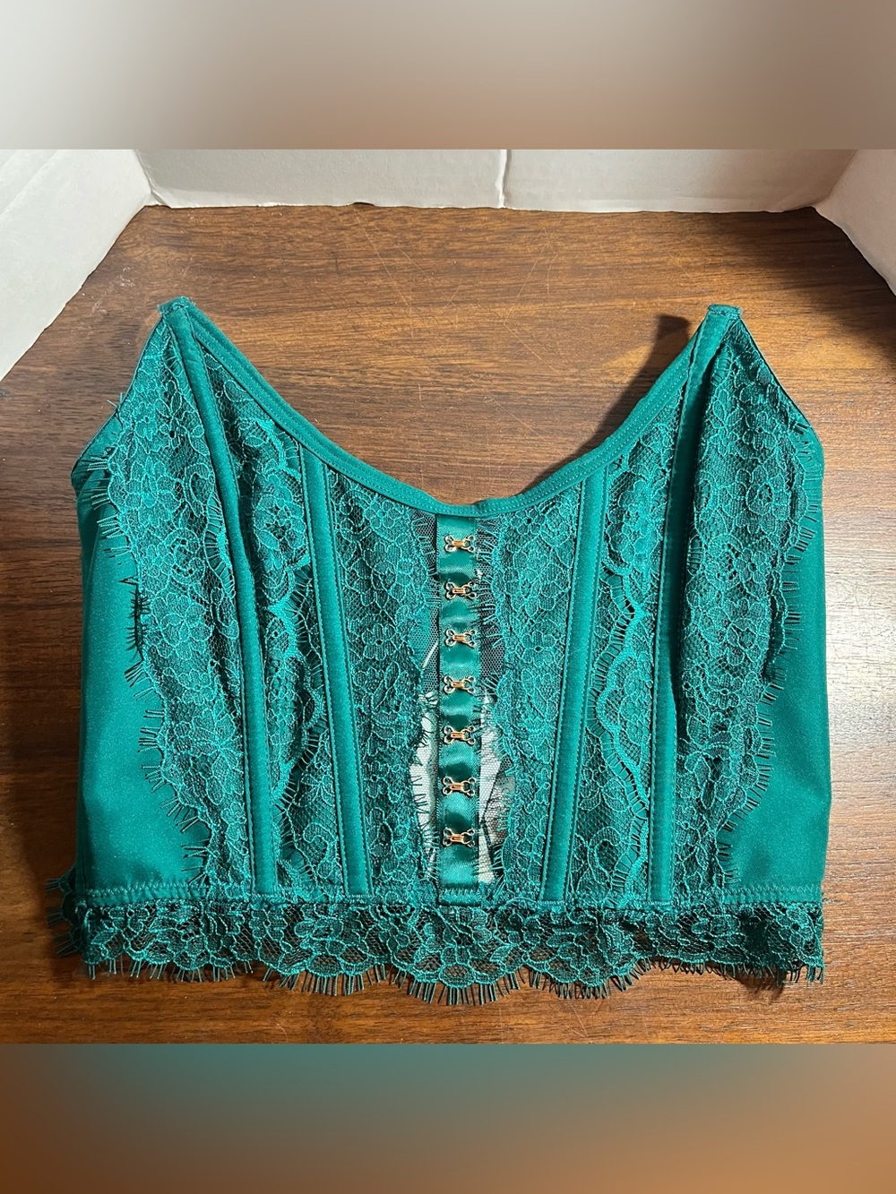 Victoria's Secret Dream Angels Lace Strapless Boned Corset Top Green Sz.S NWT